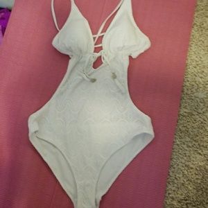 H&M white crochet monokini